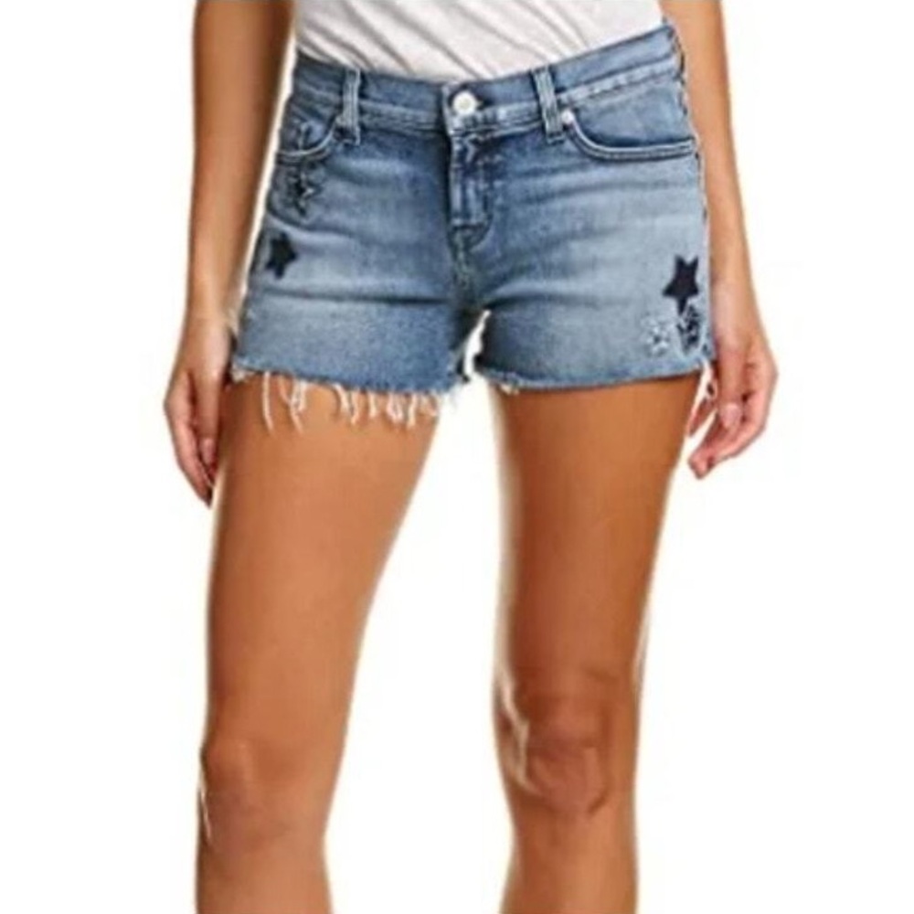 Hudson Kali Cut Off Denim Jean Shorts Embroidered Stars Fringe Hem 28